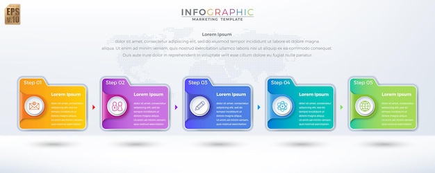 Infographic Business marketing vector design colorful template folder 5 options or steps in minimal style You can used for Marketing process workflow presentations layout flow chart print ad