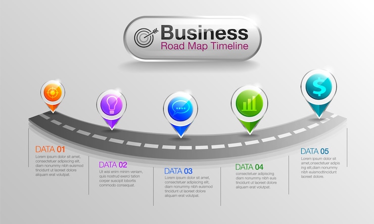 Vector infographic business roadmap timeline 5 options.