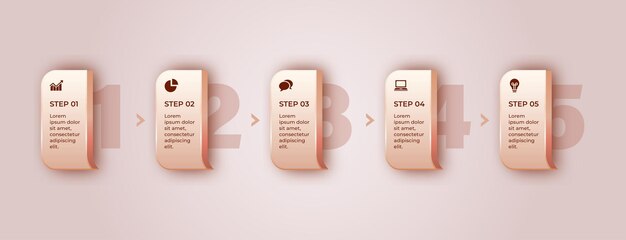 ビジネス成功のためのインフォグラフィック - 編集可能な5ステッププロセス - バターカラー