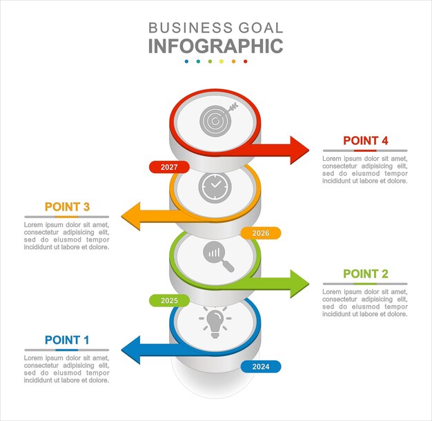 ベクトル ビジネスインフォグラフィック テンプレート 4ステップ 現代 3d タイムライン ダイアグラム カレンダー 矢印