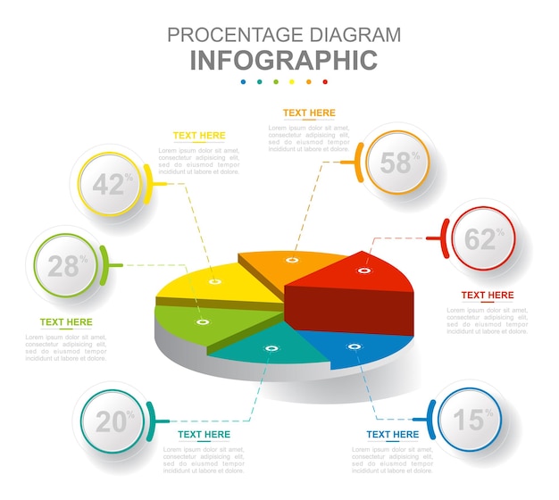 ベクトル インフォ グラフィック ビジネス テンプレート 6 ステップ モダンな 3 d 円グラフ図 コンセプト プレゼンテーション