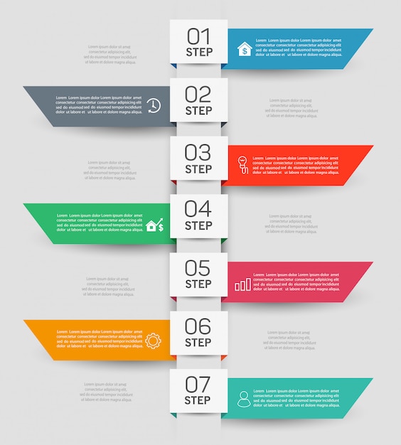 Modello di progettazione infografica aziendale con 7 passaggi