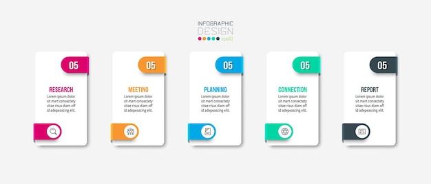Modello di business infografica con design a gradini o opzioni.