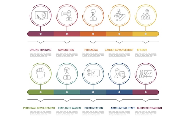 Vector infographic business training sjabloon pictogrammen in verschillende