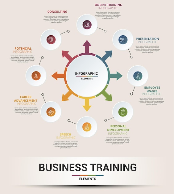 Infographic business training template icons in different