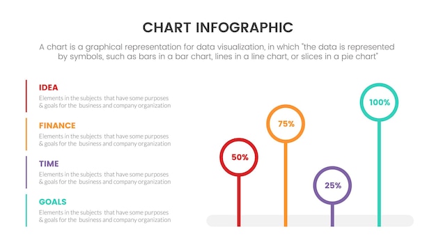 Infographic chart concept for slide presentation with 4 point list and circle shape for percent or percentage