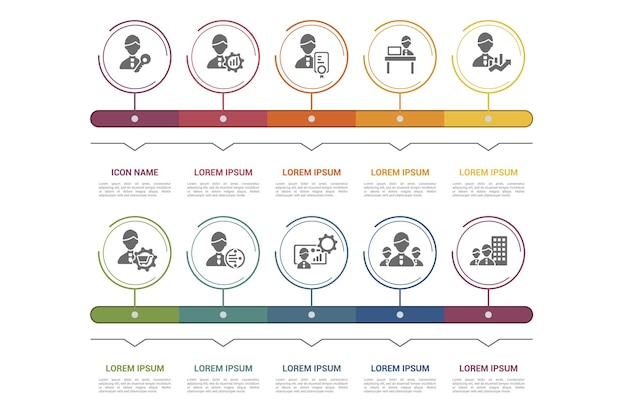 Инфографический шаблон управления компанией Значки разных цветов включают управление ключевыми операциями Управление качеством Управление офисом и другие