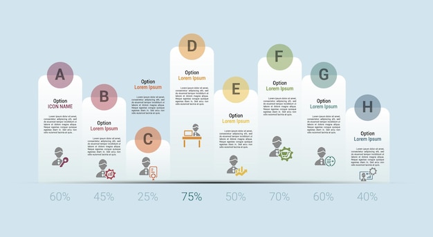 Infographic company management template icons in different