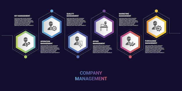 Infographic company management template icons in different