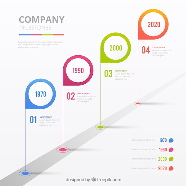 Vector infographic company milestones concept with road