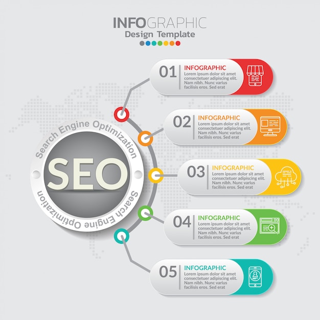 Инфографическая концепция иллюстрации инфографики Seo с шаблоном макета бизнеса.