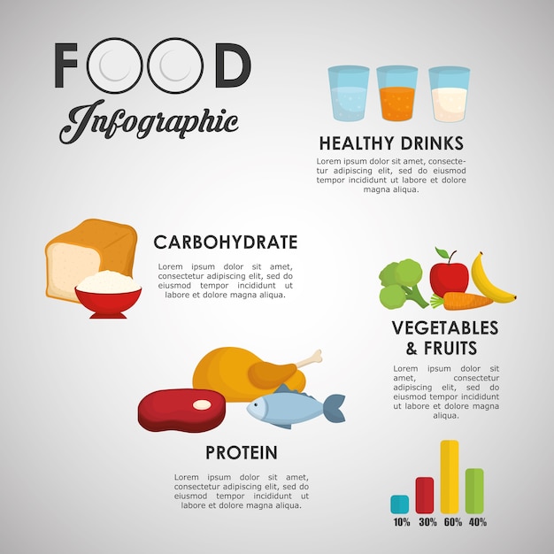 ベクトル 健康的な食品のアイコンデザインとinfographic概念