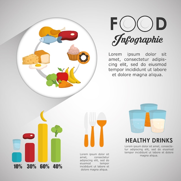 Concetto di infografica con progettazione icona cibo sano