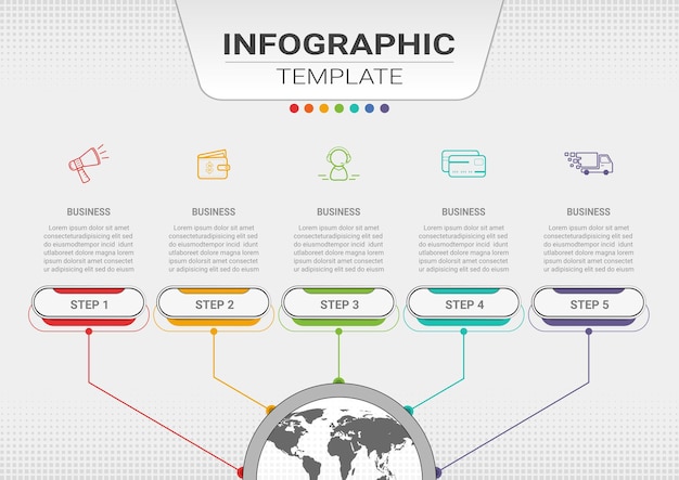 단계 및 옵션 프레젠테이션 비즈니스 템플릿이 포함 된 인포 그래픽 콘텐츠