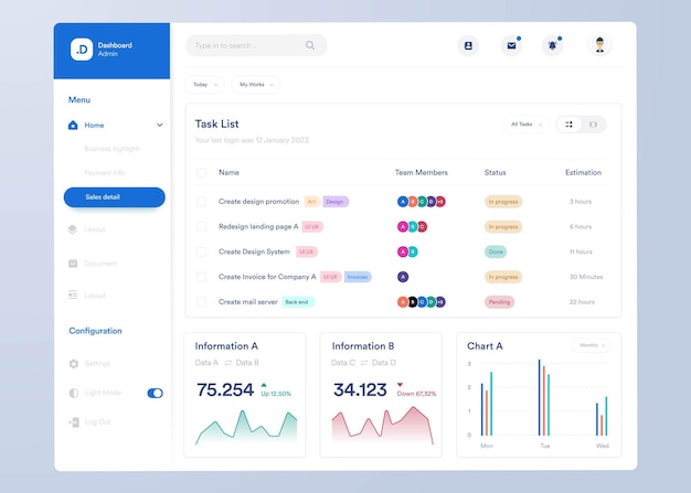 Vector infographic dashboard ui design with graphs charts and diagrams web interface template ui ux