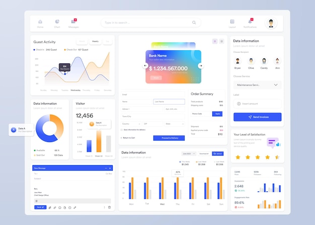 Infographic dashboard ui design with graphs charts and diagrams web interface template