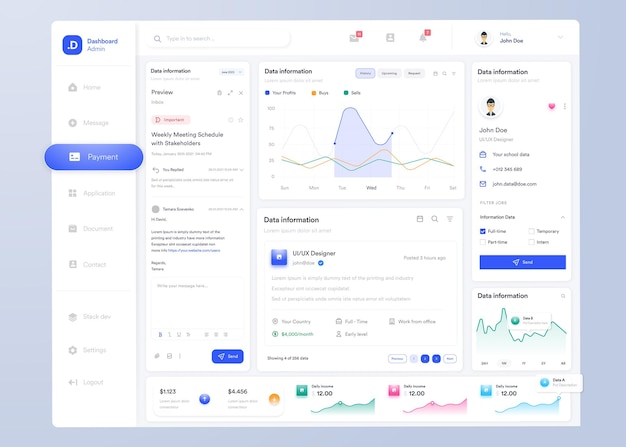 Infographic dashboard ui design with graphs charts and diagrams web interface template