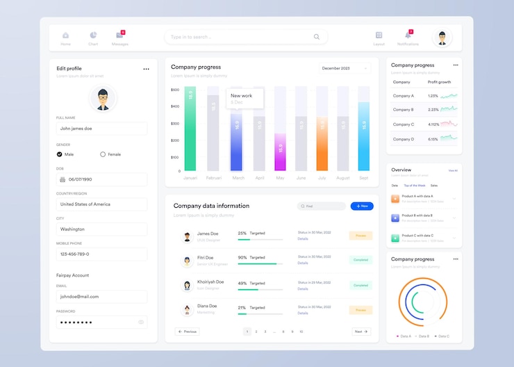 Vector infographic dashboard ui design with graphs charts and diagrams web interface template