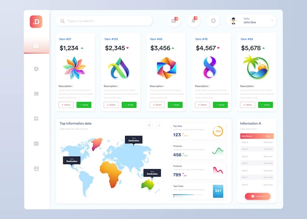 Infographic dashboard UIUX design with graphs charts and diagram
