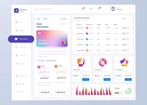 Infographic dashboard UIUX design with graphs charts and diagram