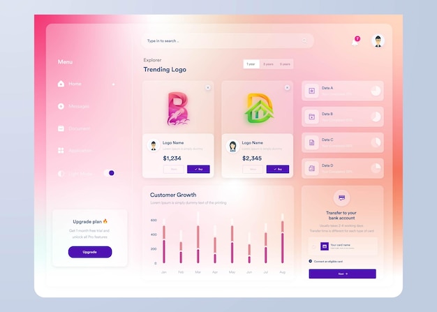 Design uiux del cruscotto infografico con grafici e diagrammi