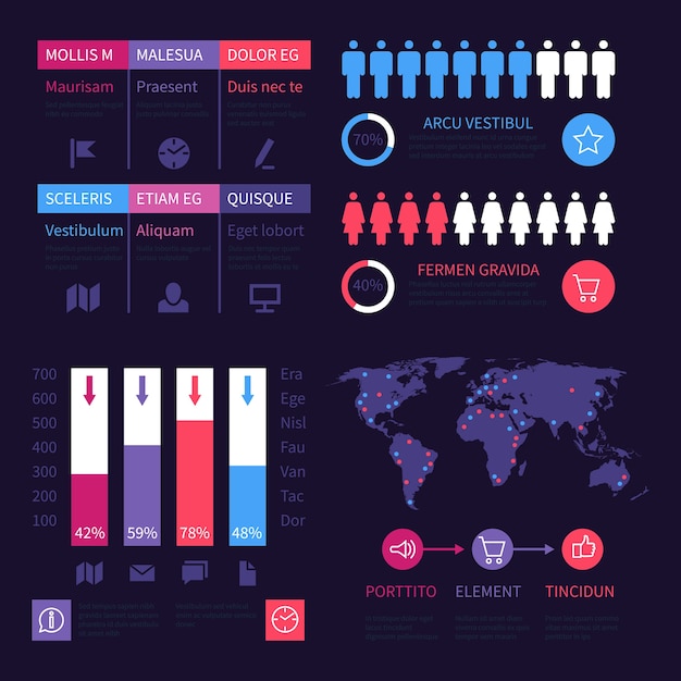 Infographic dashboard. wereldwijde marketingdiagrammen, grafieken ingesteld. illustratie infographic zakelijke grafiek en diagram