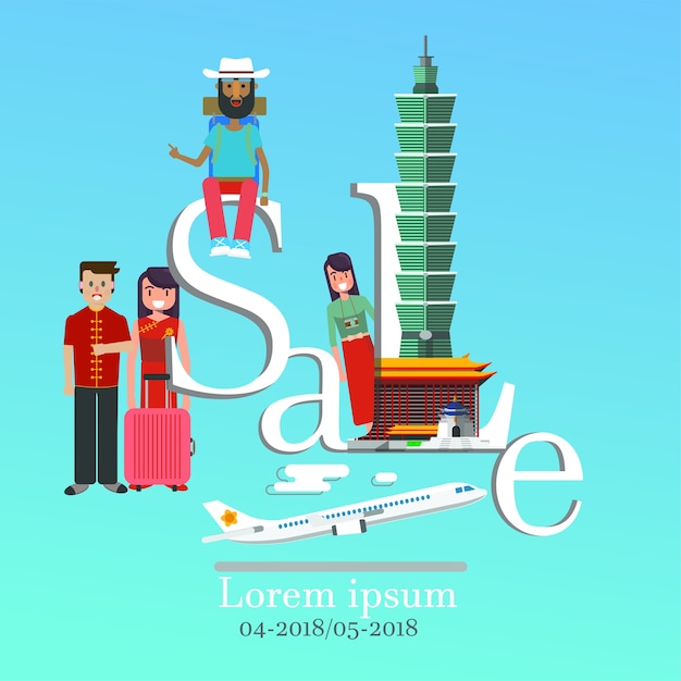 Infographic de verkoop van taiwan het van letters voorzien en beroemde oriëntatiepunten