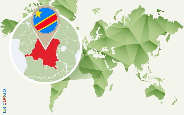 コンゴ民主共和国のインフォグラフィック旗付きDRCの詳細地図