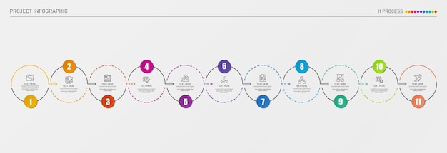 Infographic design 11 options or process and finance icons