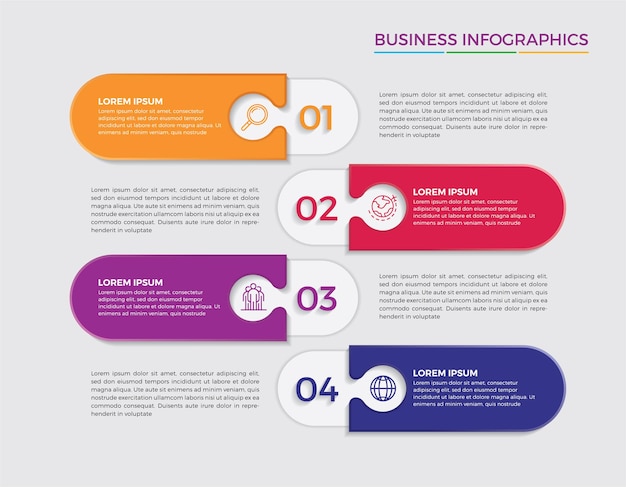 인포 그래픽 디자인 및 마케팅. 4 가지 옵션, 단계 또는 프로세스가 포함 된 비즈니스 개념.