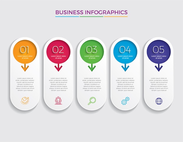Инфографический дизайн и маркетинговые иконки. бизнес-концепция с 5 вариантами, шагами или процессами.