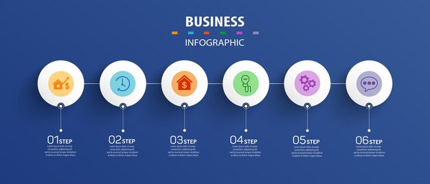 Бизнес-шаблон инфографики с 6 вариантами или шагами