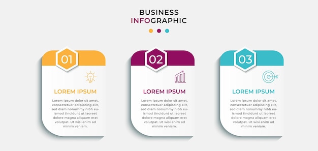 アイコンと3つのオプションまたはステップを備えたインフォグラフィックデザインビジネステンプレート