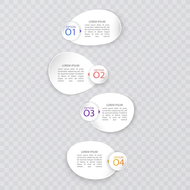 Modello aziendale di progettazione infografica con icone e 4 opzioni o passaggi può essere utilizzato per il layout del flusso di lavoro di presentazioni di diagrammi di processo o per l'illustrazione vettoriale di banner