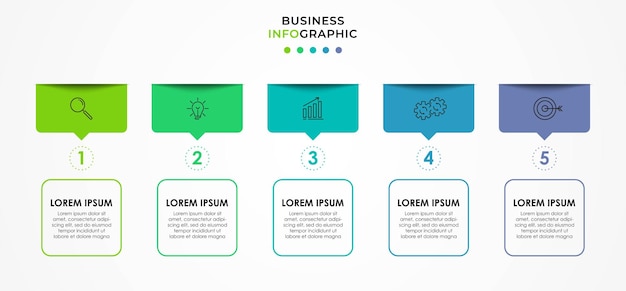 Бизнес-шаблон инфографики с иконками и 5 пятью вариантами или шагами