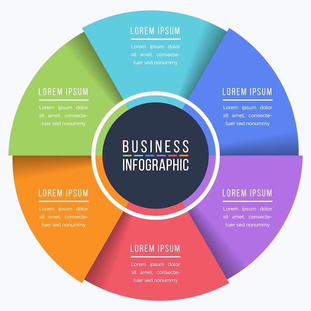 Infographic design circle 6 steps objects options or elements business information colored