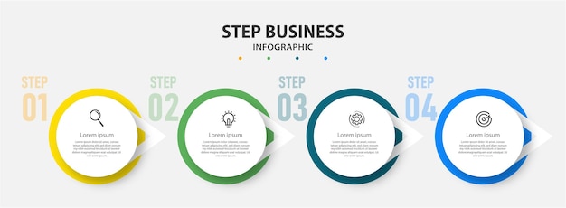 Progettazione infografica circolare per la linea temporale del modello di concetto aziendale con 4 passaggi