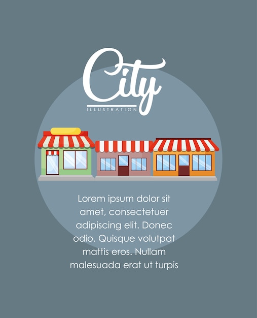 Progettazione infografica di elementi di città con negozi