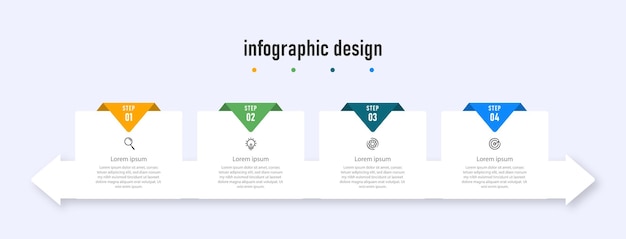 Modello professionale elegante di design infografico con 4 passaggi vettore premium