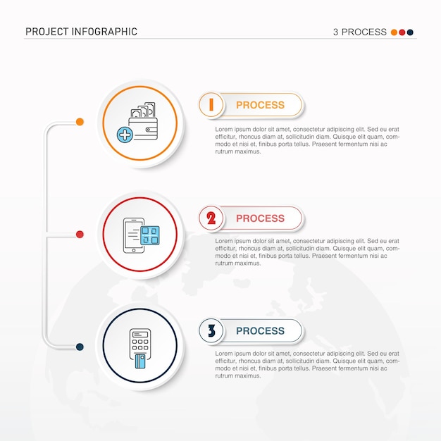 Infographic 디자인 요소 및 온라인 쇼핑 아이콘 3단계 비즈니스 개념