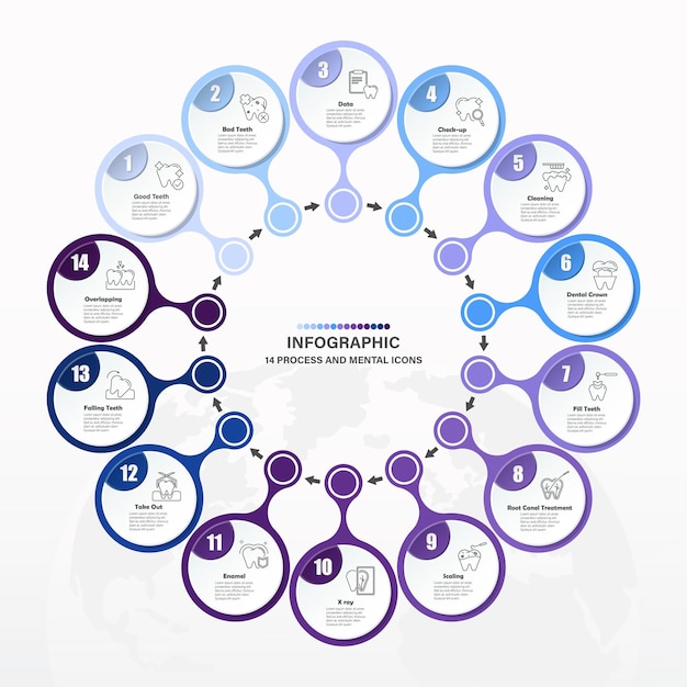 Infographic design element with 14 steps and business icons