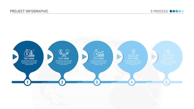 Инфографический элемент дизайна с 5 шагами и бизнес-иконами.