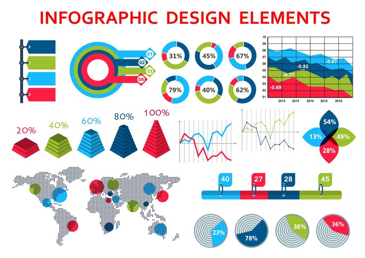  Infographic design elements with world map and circle pointers
