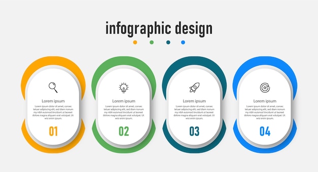 Modello professionale elegante con elenco di progettazione infografica con 4 passaggi vettore premium