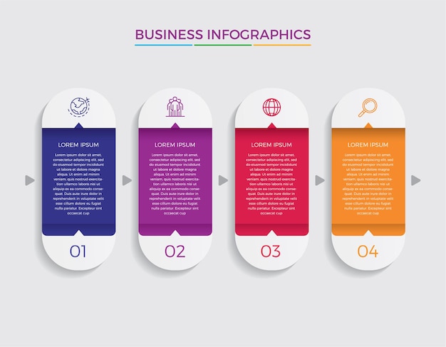 Инфографический дизайн и маркетинг. Бизнес-концепция с 4 вариантами, шагами или процессами.
