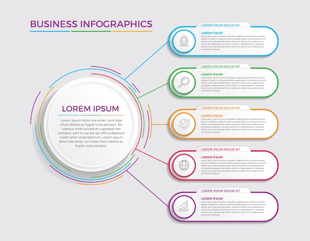 Infographic design and marketing. business concept with 5 options, steps or processes.