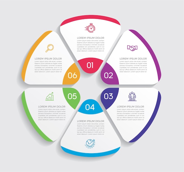 Progettazione e marketing di infografica. concetto di affari con 6 opzioni, passaggi o processi.