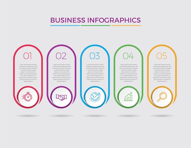 인포 그래픽 디자인 및 마케팅 아이콘. 5 가지 옵션, 단계 또는 프로세스가있는 비즈니스 개념.