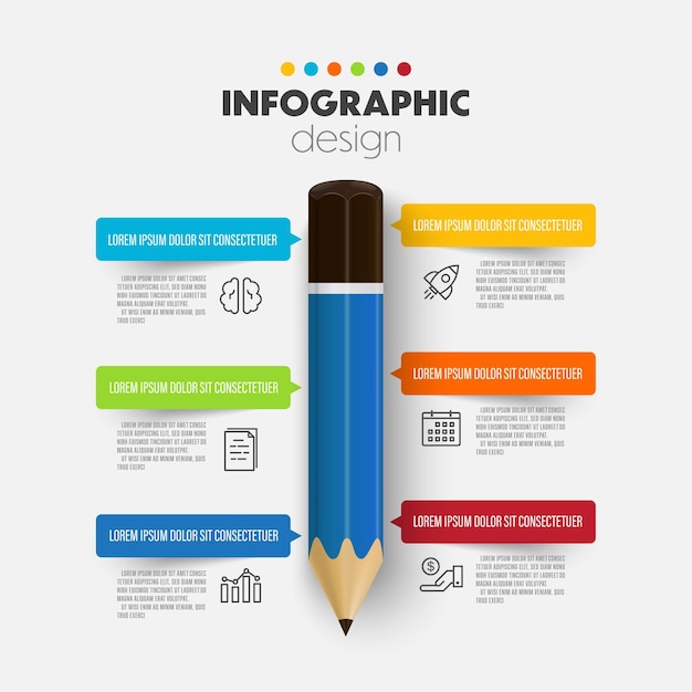 Vector infographic design pencil and label charts icons and business concept charts with 6 options