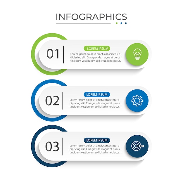 Vettore progettazione infografica presentazione modello di infografica aziendale con 3 passaggi